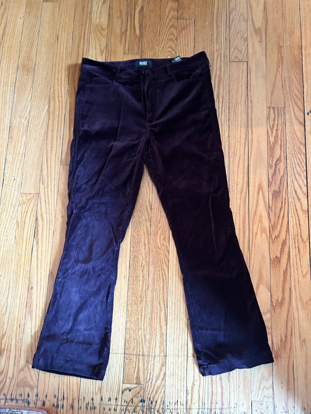 PAIGE Deep Plum Velvet Trousers Pants